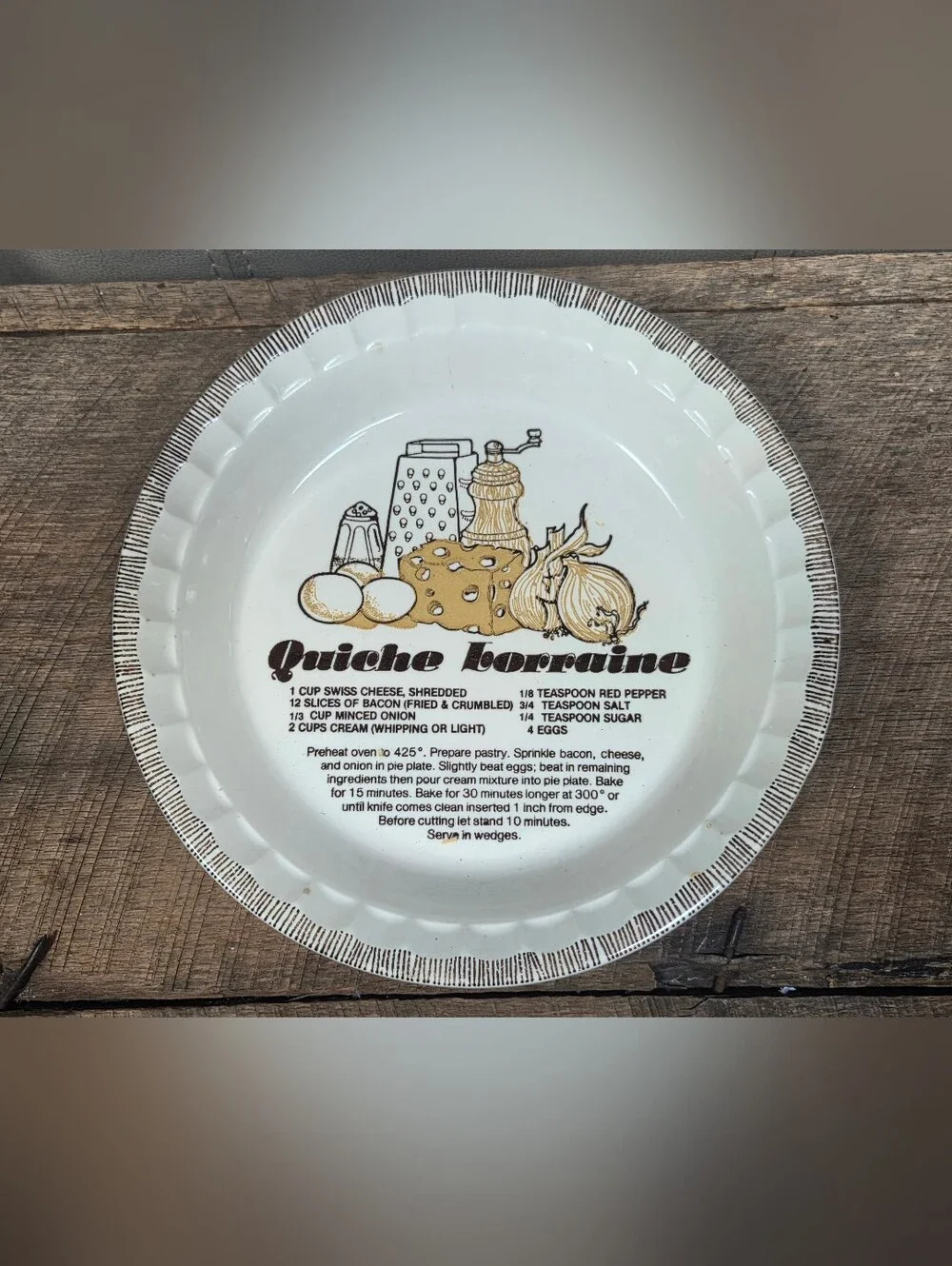 Vintage 1983 Royal China Jeannette Quiche Lorraine Recipe Pie Plate ~ Bin 1M